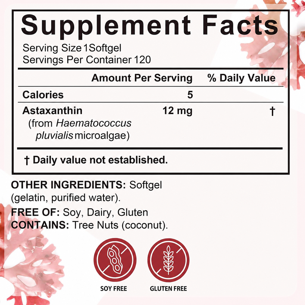 BASELINE Astaxanthin 12mg: Daily Antioxidant for Focus & Healthy Brain Aging