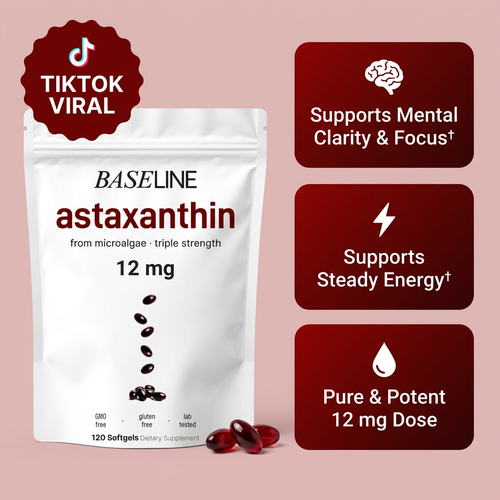BASELINE Astaxanthin 12mg: Daily Antioxidant for Focus & Healthy Brain Aging