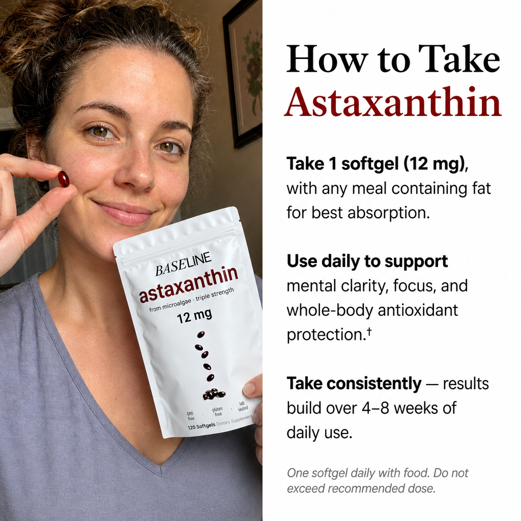 BASELINE Astaxanthin 12mg: Daily Antioxidant for Focus & Healthy Brain Aging
